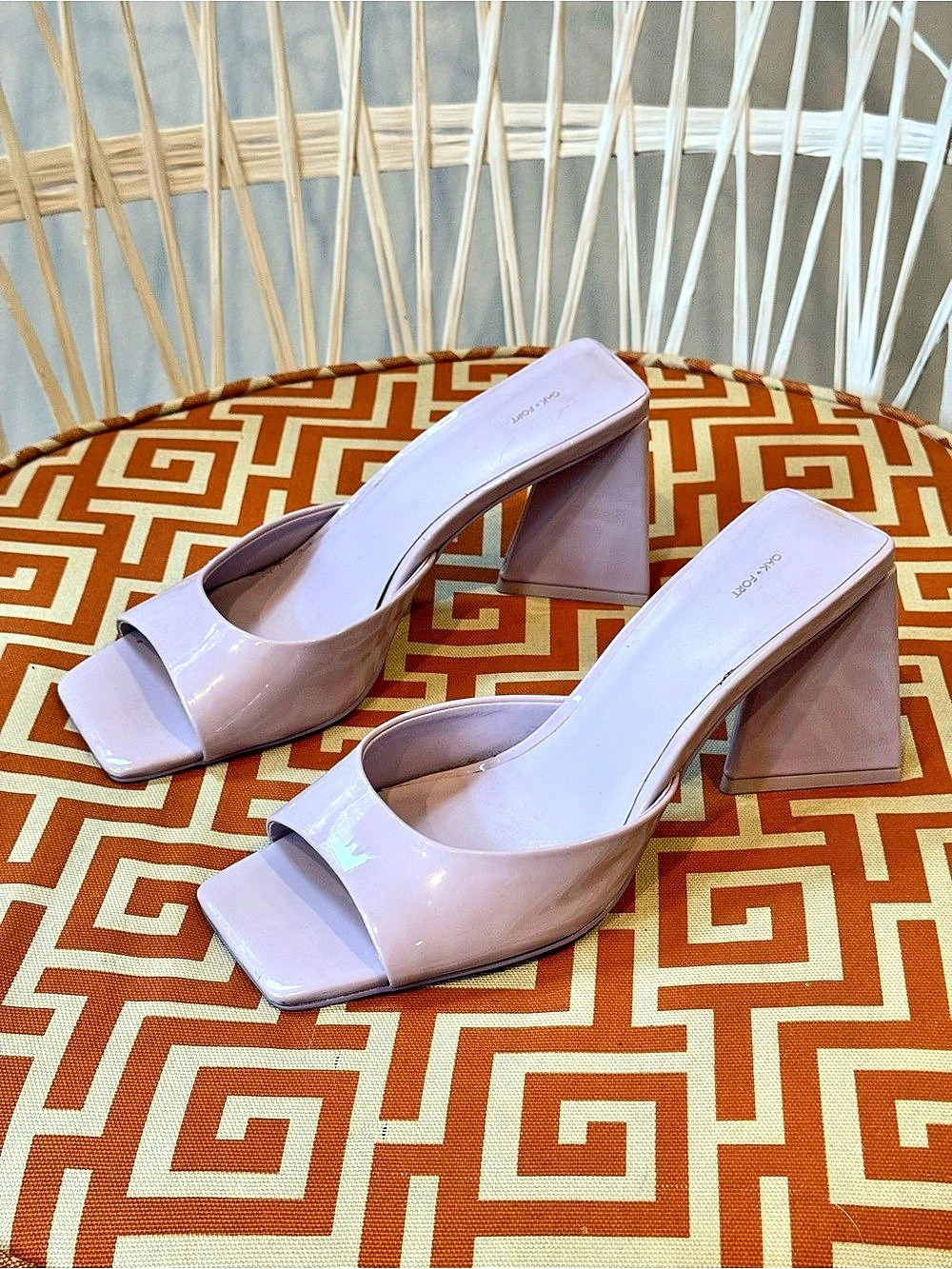 Oak + Fort Patent Square Toe Block Heel Mules Pink US 6.5